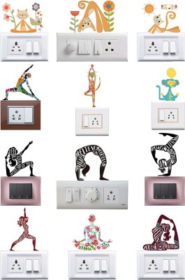 WALLDESIGN 50.8 cm Yoga Series Small Wall Stickers for Switch Panel - Set of 12 Self Adhesive Sticker(Pack of 12)