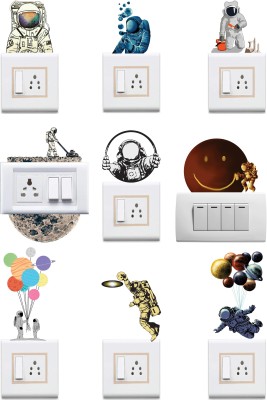 WALLDESIGN 33.02 cm Space Man Wall Mini Switch Board Stickers - Set of 10 Self Adhesive Sticker(Pack of 1)