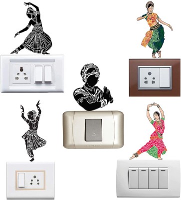 WALLDESIGN 30.48 cm Indian Cultural Dance Wall Switch Panels Stickers - Set of 5 Self Adhesive Sticker(Pack of 5)