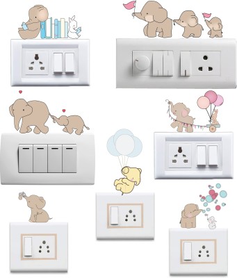WALLDESIGN 38.1 cm Cute Baby Elephants Wall Sticker for Switch Panels - Set of 7 Self Adhesive Sticker(Pack of 1)
