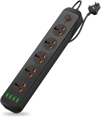 Portronics Power Plate 6 2500W with 4 Port + 5  Socket Extension Boards(Black, 3 m, With USB Port)