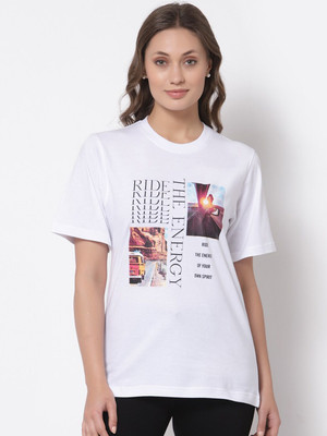 Roadster Graphic Print Women Round Neck White T-Shirt