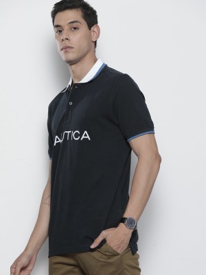 NAUTICA Typography Men Polo Neck Black T-Shirt