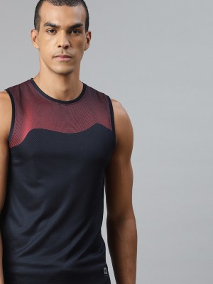 WROGN ACTIVE Striped Men Round Neck Dark Blue T-Shirt