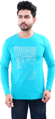 rayie collection Self Design Men Round Neck Light Blue T-Shirt