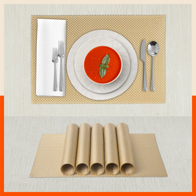 Matworks by Bathla Rectangular Pack of 6 Table Placemat(Gold, Plastic)