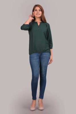 Vinod Enterprises Casual Solid Women Green Top