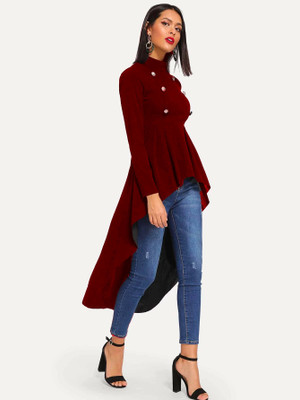 Arbiter Collection Casual Solid Women Maroon Top