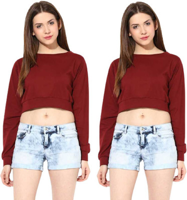 SELVIKE Casual Solid Women Maroon Top