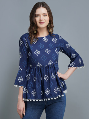 Dhabhai Party Printed Women Blue Top