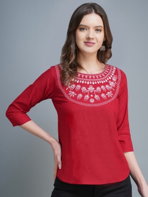 MANKSH Party Embroidered Women Maroon Top