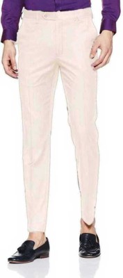 ELANHOOD Slim Fit Men Cream Trousers