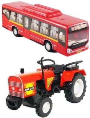 Hum Enterprise Orange Floor Bus & Red Tractor(Red, Orange, Pack of: 2)