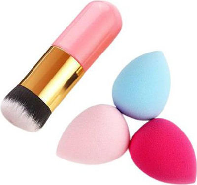 AVTY Extra Soft Foundation Brush with 3 Sponge puff blender - (Pack of 4)(Pack of 4)