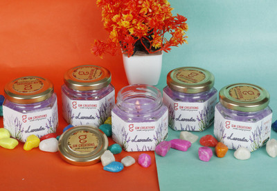 GW Creations Hexagonal Lavender jar candle. Made up of Parrafin Wax. Set Of 5 Candle(Purple, Pack of 1)