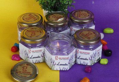 GW Creations Hexagonal Lavender jar candle. Made up of Parrafin Wax. Set Of 6 Candle(Purple, Pack of 1)