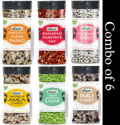mickno organics Combo - Anardana, Aam Papad, Amla Candy, Imli, Green Saunf, Banarasi Mukhwas Mix (150g Each) Mint, Sweet, Sour, Digestive, Mouth Freshener, Mouth Freshener