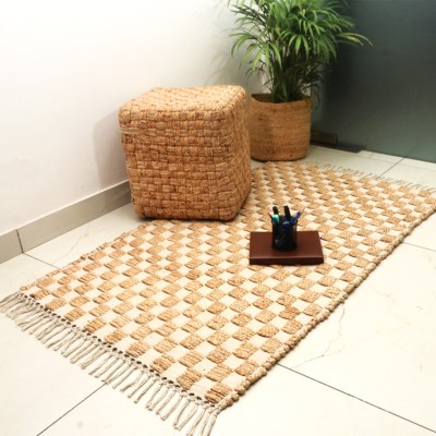 JUTEX INDIA White, Gold Jute, Cotton Carpet(3 ft,  X 5 ft, Rectangle)