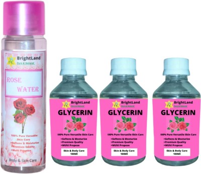 Brightland Combo of Skin care 300 glycerin & 100 Ml Rose Water Face Wash(400 ml)