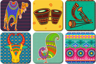 Artvibes Square Wood Coaster Set(Pack of 6)