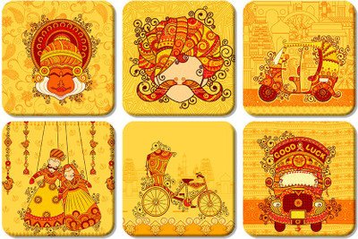 Artvibes Square Wood Coaster Set(Pack of 6)