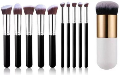 Bingeable 10In1 Makeup Brushes& Round Foundation Brush(Multicolor)(11 Items in the set)