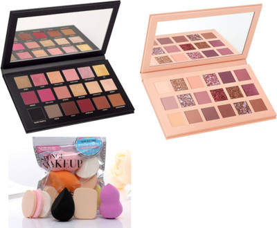 homedropsy Professional 18 Colors RoSe Eye Shadow palette with Face makeup PUFFS (pack of 6) (3 Items in the set)(8 Items in the set)