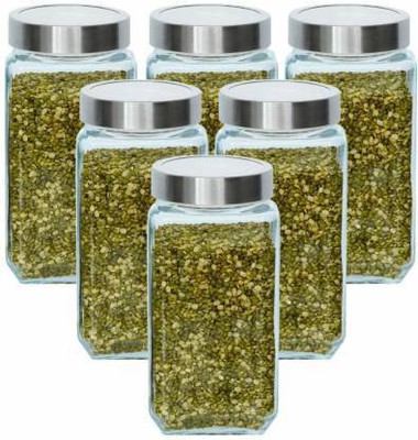 Adhunyk Glass Grocery Container  - 1000 ml(Pack of 6, Clear)