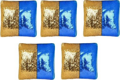 Black Gold Cotton Cushions Cover(Pack of 5, 40 cm*40 cm, Gold, Blue)