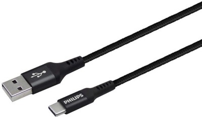 PHILIPS USB Type C Cable 2 m Nylon Braiding DLC5206A Premium Braided cable with USB 2.0(Compatible with Compatible with all devices with type-c input, Black, One Cable)