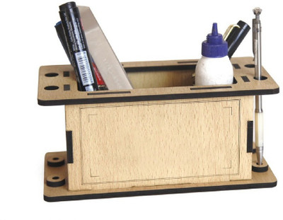 LAKHAJI 1 Compartments wooden desk organizer pen sstand card holder(Brown)