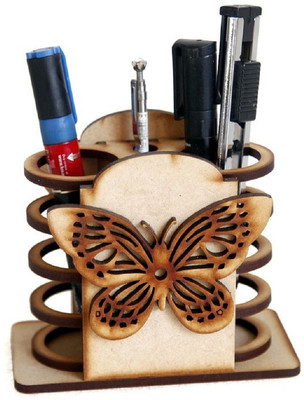 YIXT 3 Compartments wooden desk organizer pen sstand card holder(Brown)