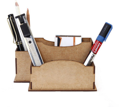 YIXT 3 Compartments wooden desk organizer pen sstand card holder(Brown)
