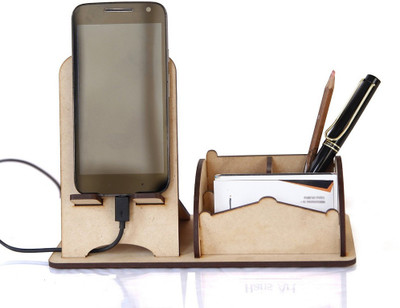YIXT 3 Compartments wooden desk organizer pen sstand card holder(Brown)