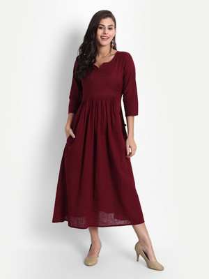 githaan Women Solid Flared Kurta(Maroon)