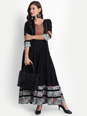 githaan Women Fit and Flare Black Maxi/Full Length Dress