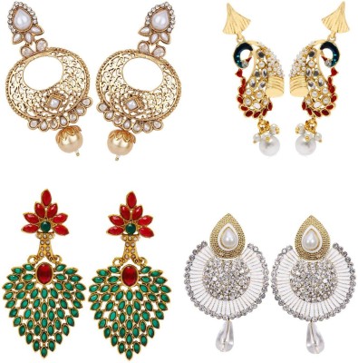 Jewels Capital Bollywood Style Cubic Zirconia, Pearl Alloy Drops & Danglers, Earring Set, Chandbali Earring