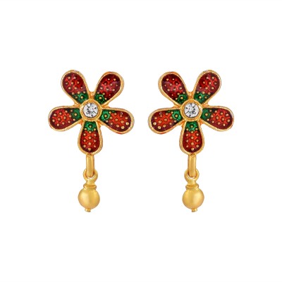 Admier Gold Plated Brass Flower design Cz Studded colorful meenakari Stud Earrings Cubic Zirconia Brass Stud Earring