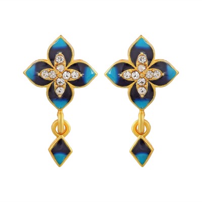 Admier Gold Plated Brass Flower design Cz Studded colorful meenakari Stud Earrings Cubic Zirconia Brass Stud Earring