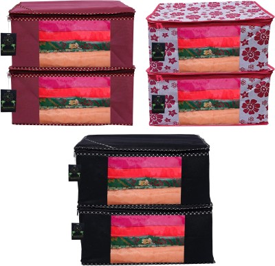 Kulsum Industries PF_MR_BL_M6_AM006 Designer Non Woven 6 pieces non woven fabric saree cover (pink maroon and black) pink maroon and black designer(pink maroon black)