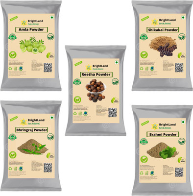 Brightland Combo of- Bio Organic Amla Reetha Shikakai Brahmi & Bhringraj Powder [105gm Each](525 g)