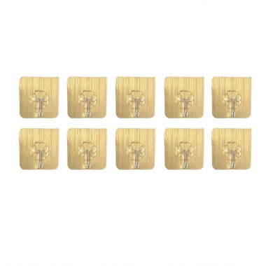 MOHAK 10PCS Golden Plastic Wall Hooks Heavy Duty Hooks for Hanging Hook 10(Pack of 10)