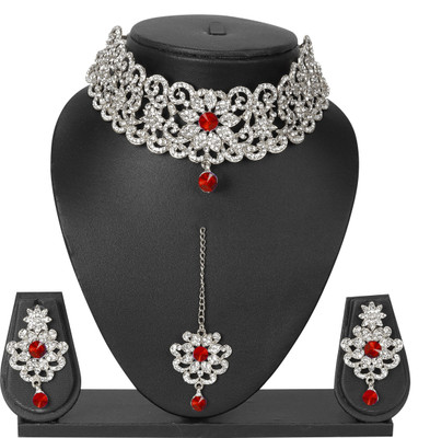 TRISHOOLIN ARTS Alloy Rhodium Red Jewellery Set(Pack of 1)