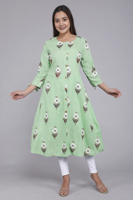 JE JITARWAL Women Printed A-line Kurta(Light Green)