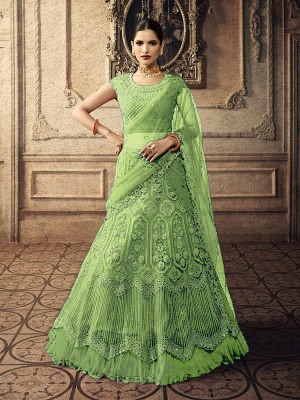 QUEDDY'S Embroidered Semi Stitched Lehenga Choli(Green)