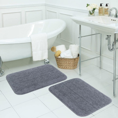 MAA HOME CONCEPT Microfiber Bathroom Mat(Grey, Medium, Pack of 2)