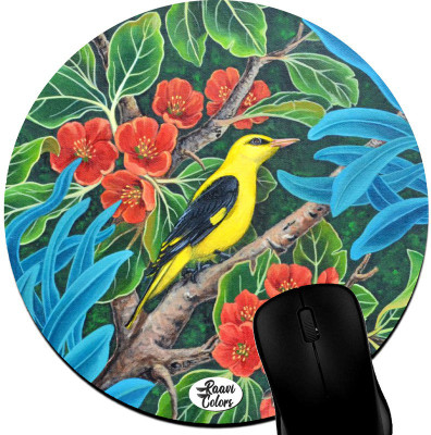 Raavi colors Bird Printed Non-Slippery Rubber base Round Non Slip Base Mousepad(Multicolor)