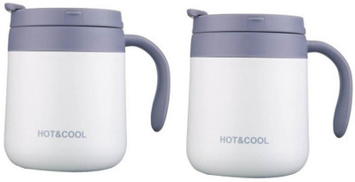 SHIDHMI Durable Coated Tumbler Insulated Double Wall Vacuum Travel CoffeeMug White 2 Pcs Stainless Steel Coffee Mug(350 ml, Pack of 2)