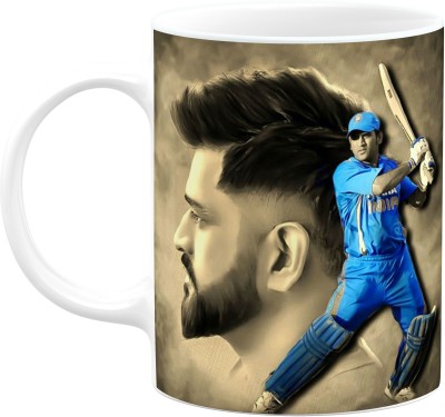 PrintingZone Ms Dhoni mug Captain Cool Mahi CSK Chenai Super King dhoni Cup (J) Ceramic Coffee Mug(350 ml)