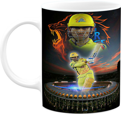 PrintingZone Ms Dhoni mug Captain Cool Mahi CSK Chenai Super King dhoni Cup ('E) Ceramic Coffee Mug(350 ml)